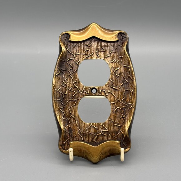 Heritage Antique Brass Outlet Cover Plate, Textured Mid Century Wall Hardware - Picture 2 of 10